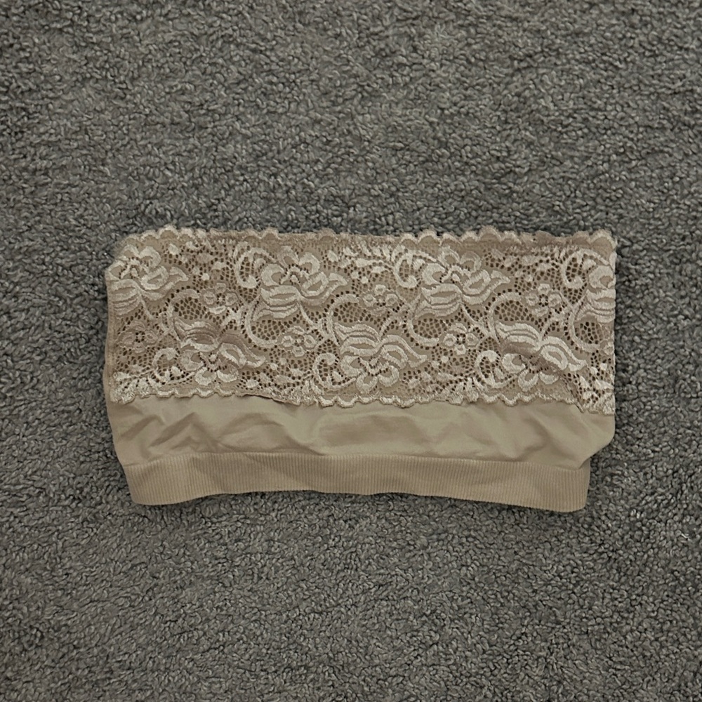 Lace Trim Bandeau Bra - Nude